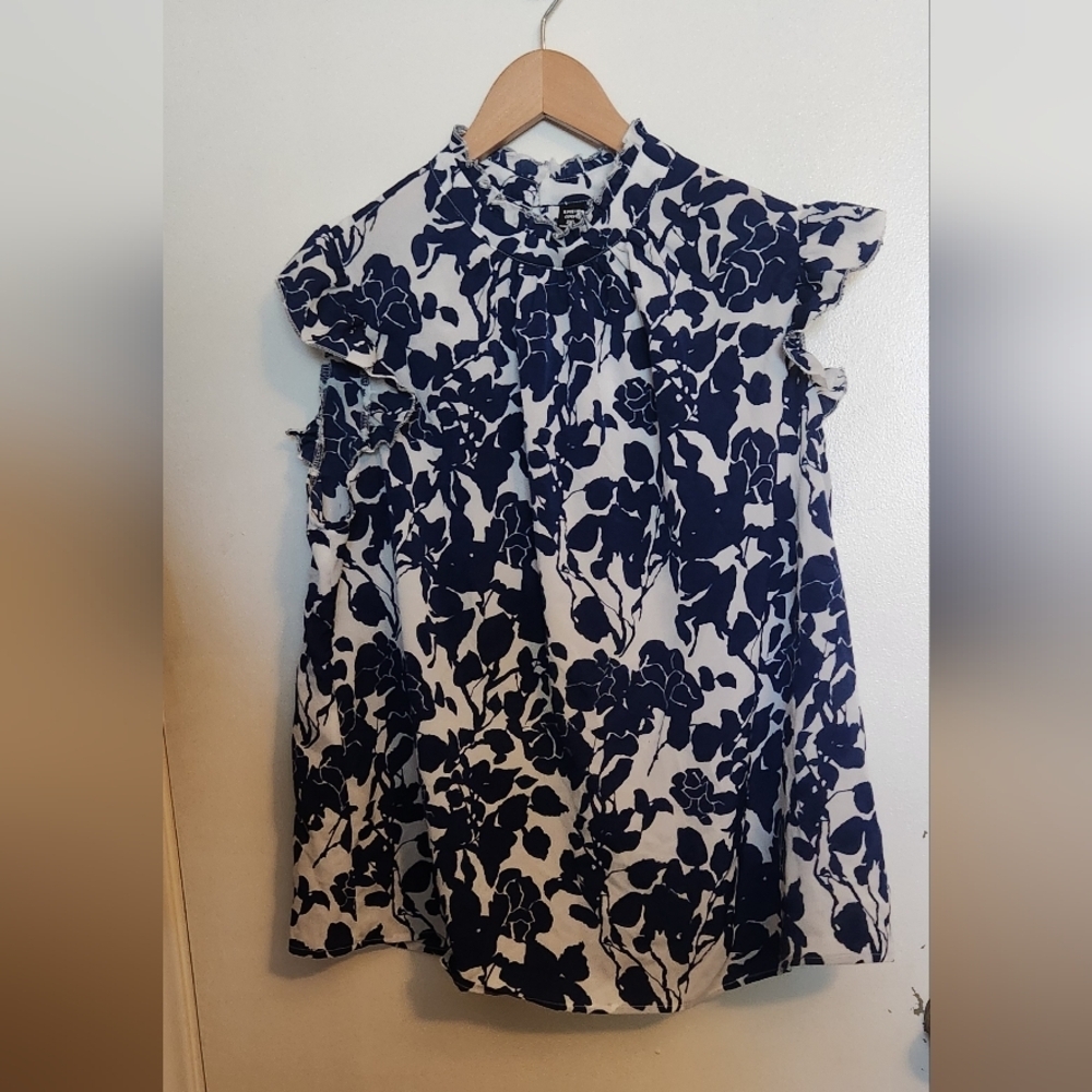 SHEIN Navy and White Floral Blouse